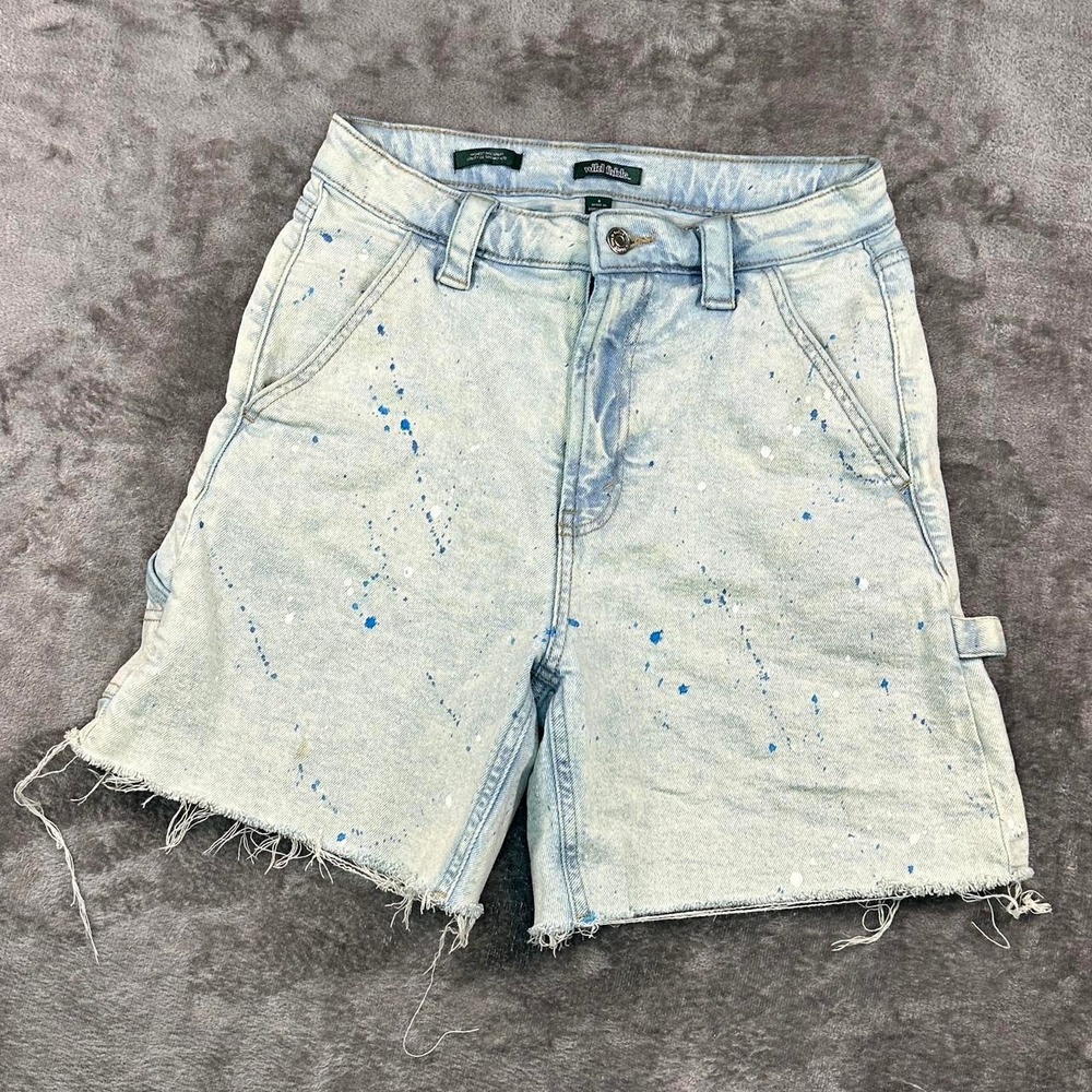 Wild Fable Highest Rise Utility Denim Shorts Size 6 Acid Wash Paint Splatter